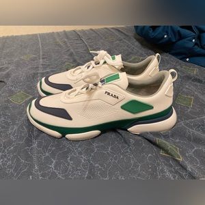 New Mens Prada Cloudburst Sneakers; Size 11 UK, 12.5 US in White and green